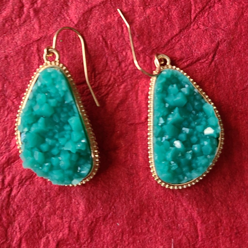 Raw Crystal Dangle Earrings-Green Crystal Earrings